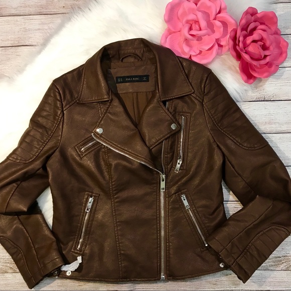 Zara Jackets & Blazers - ZARA New Brown Vegan Leather Jacket XL